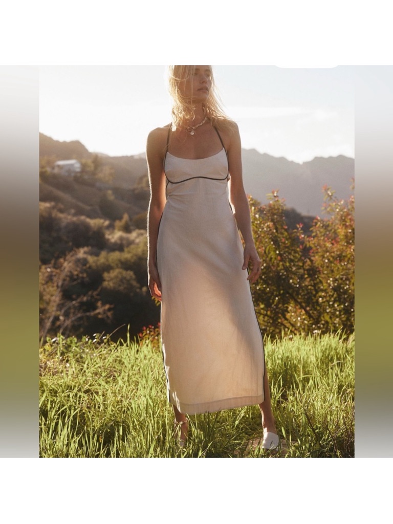 Free People Summer In Capri Midi Dress Medium Cream Black Tea Combo Halter